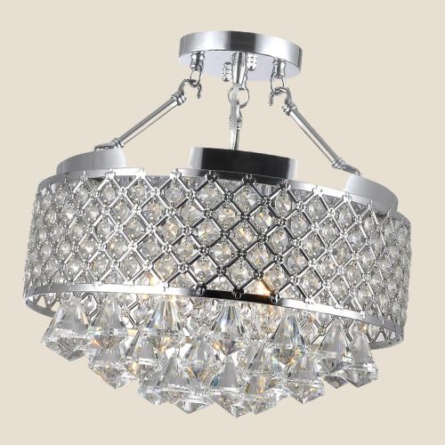 Chrome and Crystal Semi Flush Mount Chandelier