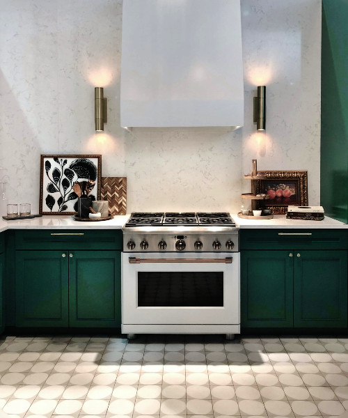 forest green kitchen color with white appliances