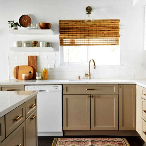 taupe kitchen color with white appliances